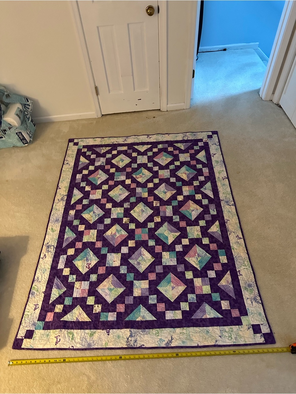 Handmade Purple Patchwork Quilt - Picture 4 of 5